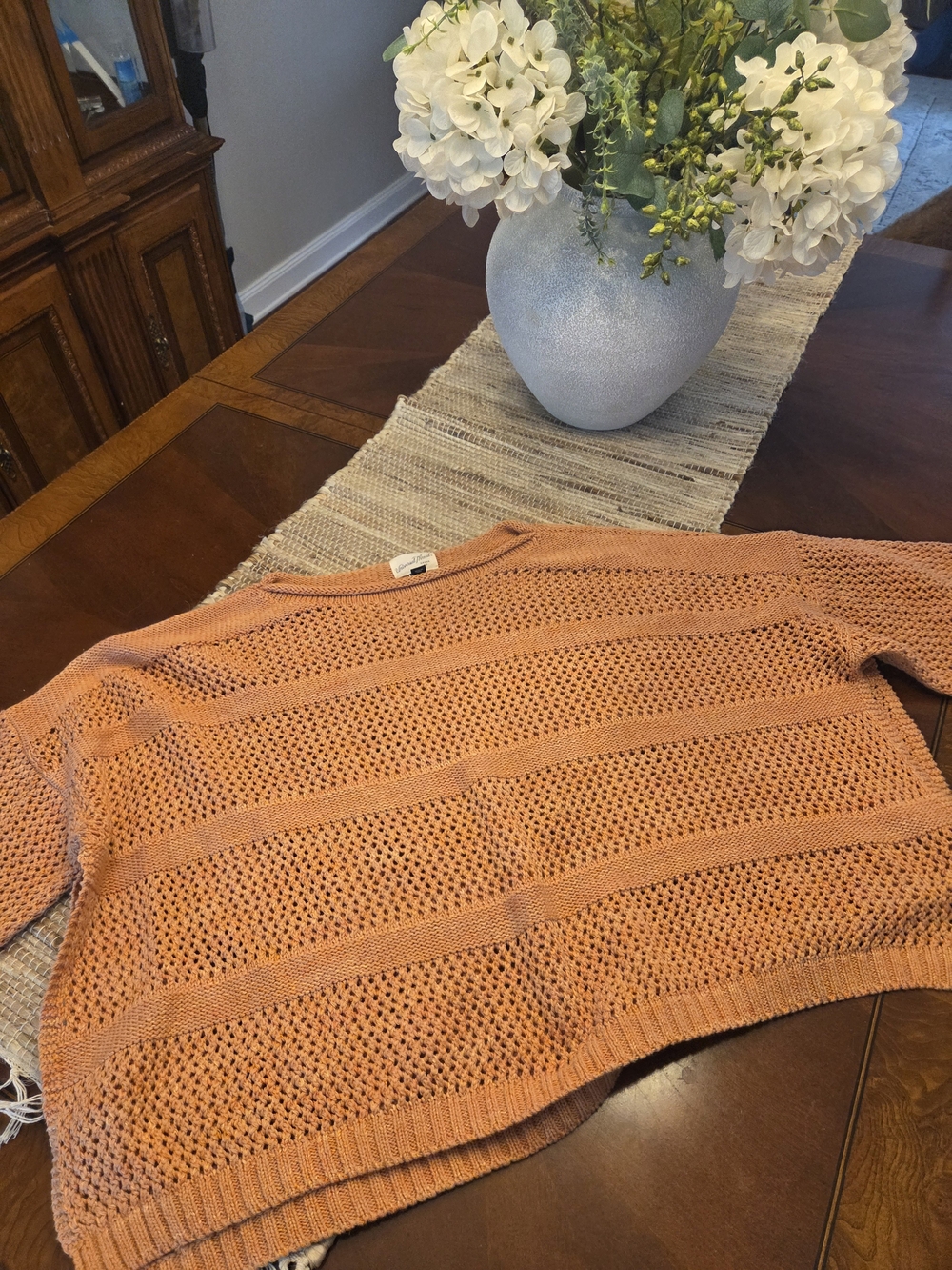 Lightweight Open-Knit Poncho Sweater - Rust OSFM